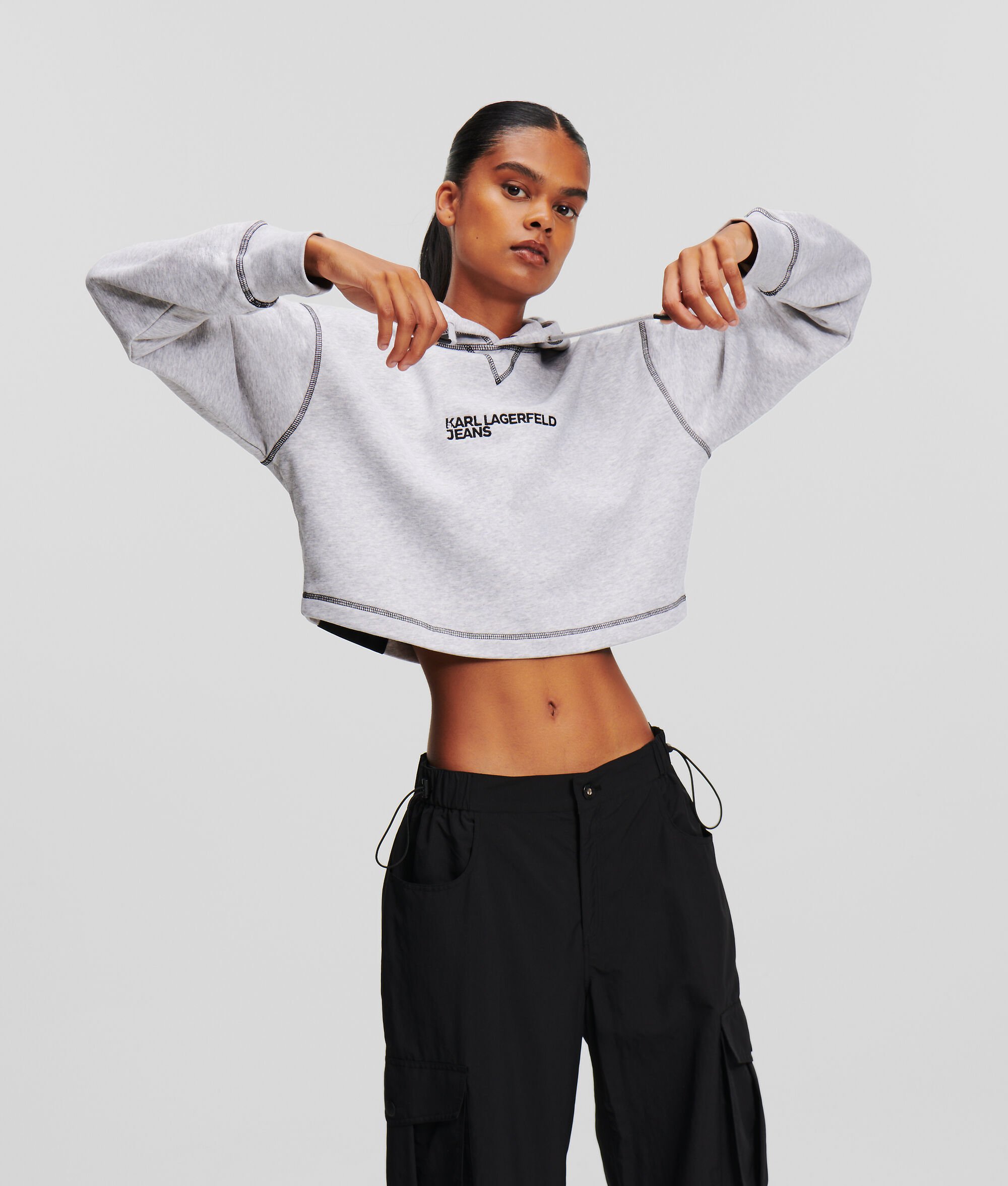 (image for) Cost-Effective KLJ CONTRAST STITCH CROPPED HOODIE